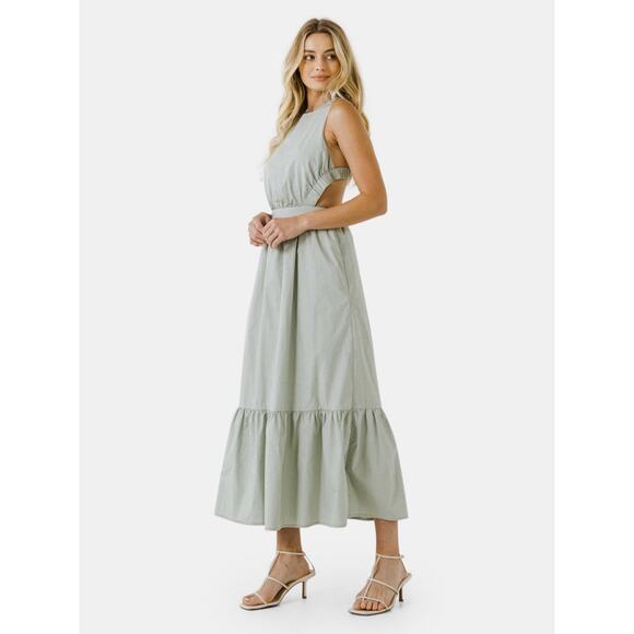 English Factory Dresses & Skirts - English Factory Size M Sage Green Open Back Sleeveless Ruffle Dres NWT Maxi